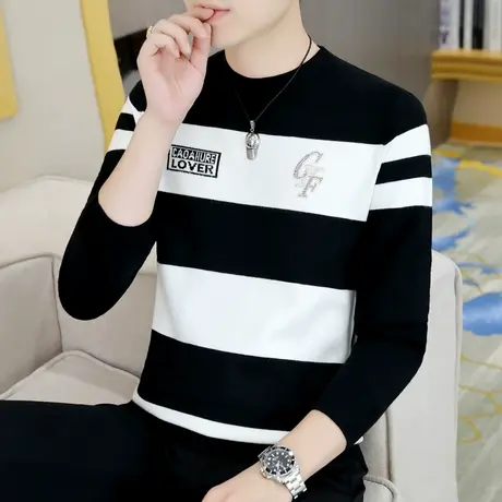 2022秋冬季新款毛衣潮流内搭针织打底衫男生帅气烫钻高端线衫上衣商品大图