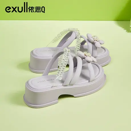 依思q厚底凉鞋女款夏季外穿2024年新款仙女风一字带增高松糕鞋女商品大图