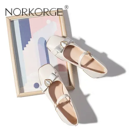 原创新款手工仙女风文艺米白色玛丽珍单鞋女鞋真皮方头粗跟高跟鞋图片