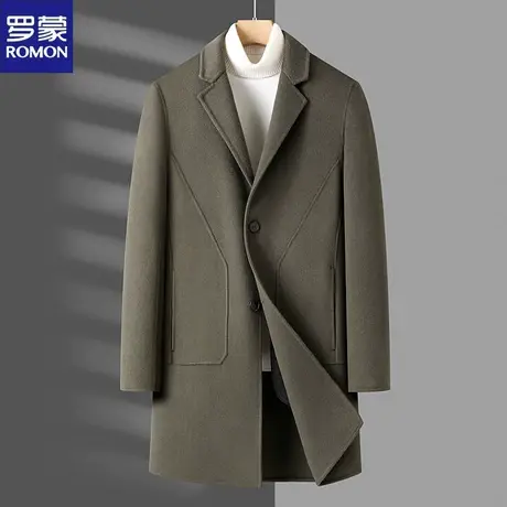 罗蒙秋冬纯手工双面呢羊毛大衣男时尚无羊绒潮流休闲呢子风衣外套图片