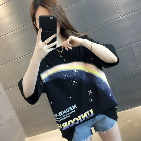 纯棉短袖T恤女装宽松2023年新款秋季洋气中长款设计感打底衫爆款商品大图