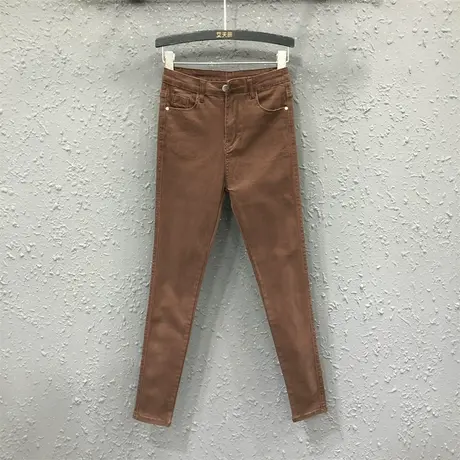 2023春夏新款咖啡色紧身弹力铅笔裤女士打底外穿小脚裤显瘦牛仔裤商品大图