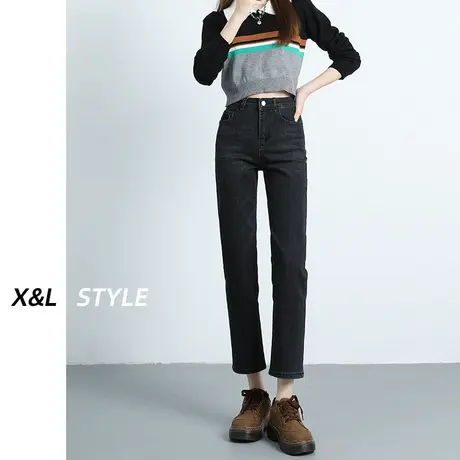 灰色高腰直筒牛仔裤女早秋装2023年新款显高小个子百搭九分烟管裤商品大图