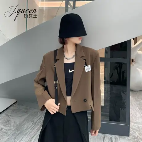 短款西装外套女秋季新款复古英伦风宽松休闲小个子洋气贴标小西服图片