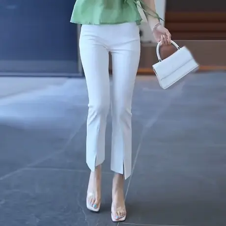 小个子开叉喇叭裤女高腰显瘦2023春季新款洋气显瘦分叉马蹄裤九分商品大图