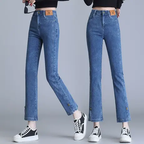 小个子开叉法棍牛仔裤女直筒高腰九分2023春季新款休闲黑色烟管裤商品大图