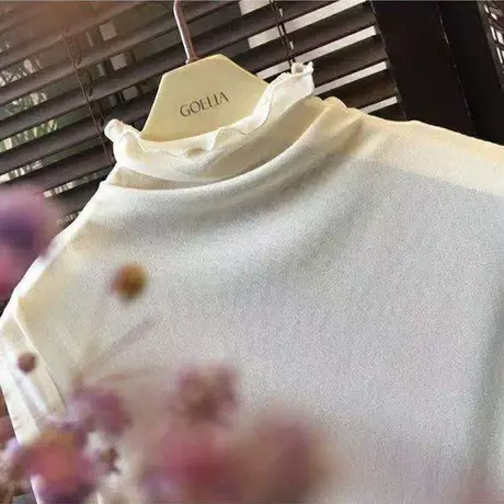 木耳边半高领2023新款秋冬修身长袖T恤时尚洋气打底衫女内搭上衣图片