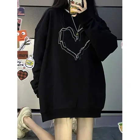 oversize爱心印花卫衣女春秋薄款设计感小众高街潮牌ins宽松上衣商品大图