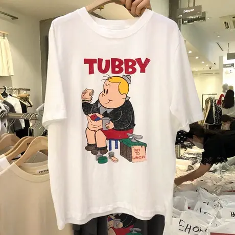 超火cec大码t恤女胖mm上衣遮肉洋气短袖oversize慵懒风上衣ins夏商品大图