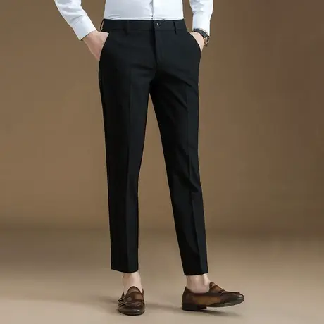 休闲裤男士商务修身小脚黑色西裤直筒春季垂感职业正装免烫西装裤图片