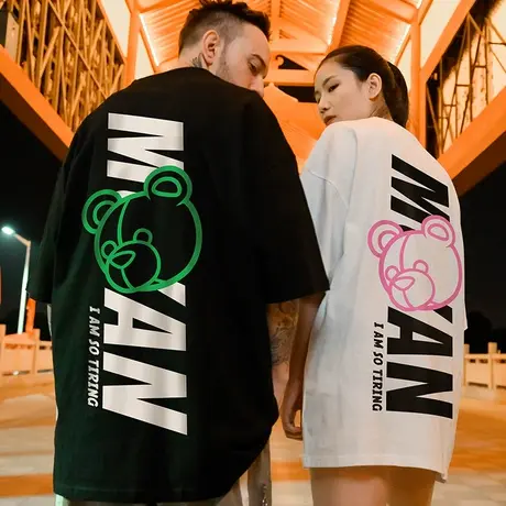 小熊情侣t恤2023新款网红情侣装夏季ins超火港风大码潮牌宽松短袖商品大图