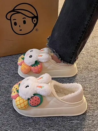 卡通包跟棉拖鞋女冬季2023年新款可爱小兔加绒加厚底防滑保暖棉鞋商品大图