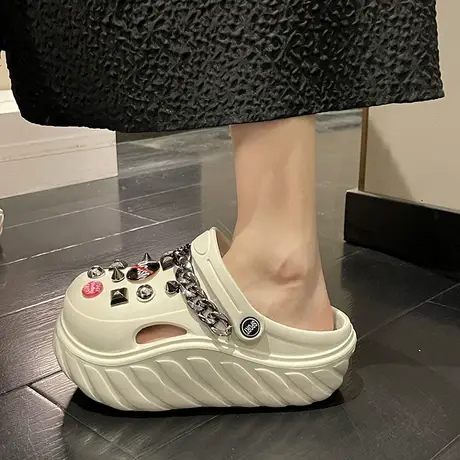 厚底松糕半拖鞋女2023夏踩屎感舒适一鞋两穿时尚增高小个子洞洞鞋商品大图