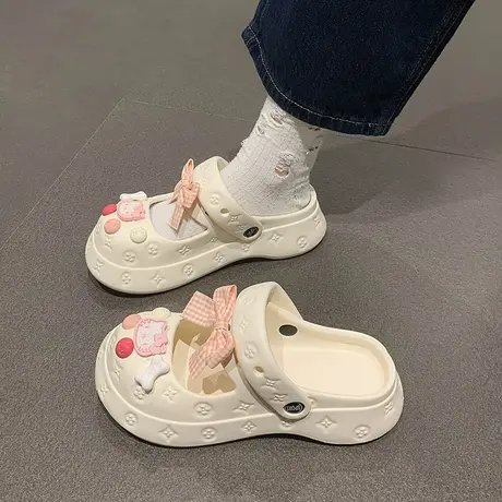 蝴蝶结玛丽珍洞洞鞋女夏季外穿卡通可爱凉鞋厚底沙滩防滑包头拖鞋商品大图