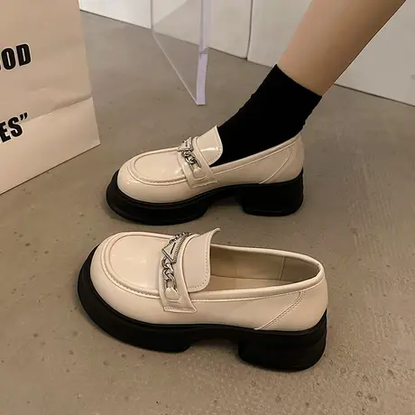超火小皮鞋女新款2024年一脚蹬厚底增高鞋子小个子高跟通勤乐福鞋图片