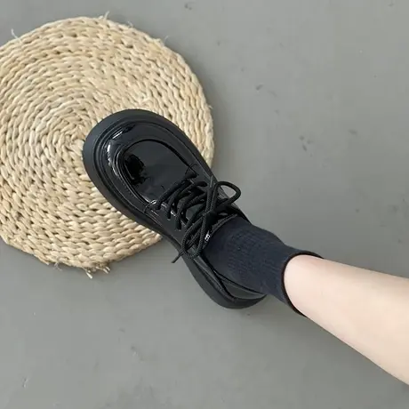 黑色厚底小皮鞋女秋季2024新款英伦风单鞋一脚蹬皮鞋女款乐福鞋子商品大图