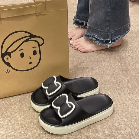 新款可爱蝴蝶结拖鞋女外穿夏季踩屎感厚底家居室内浴室防滑凉拖鞋商品大图