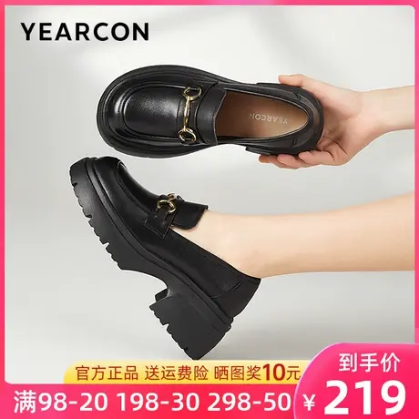 意尔康女鞋2024春季新款真皮乐福鞋女厚底小皮鞋时尚单鞋高跟粗跟商品大图