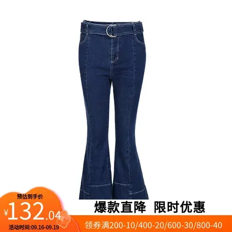 【艾格】2023春季新款全棉牛仔裤女水洗chic修身腰带喇叭裤子潮商品大图