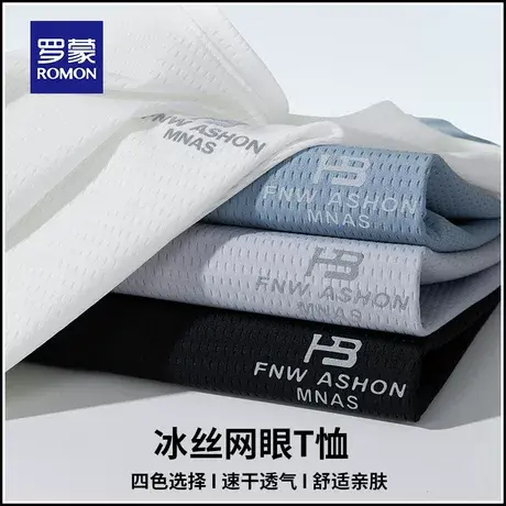 罗蒙男士短袖T恤夏季薄款冰丝网眼速干男装上衣服运动休闲半袖体t图片