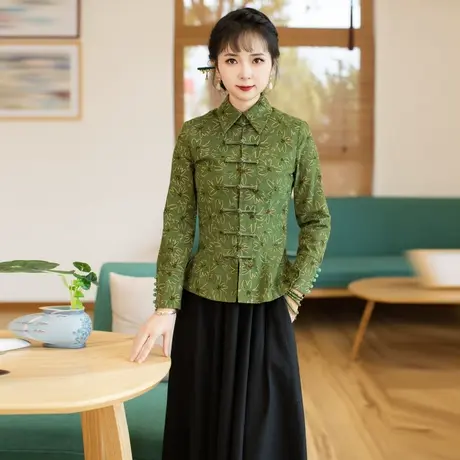 筠雅唐装中国风女装旗袍上衣2023新款复古时尚收腰显瘦茶服23J202商品大图
