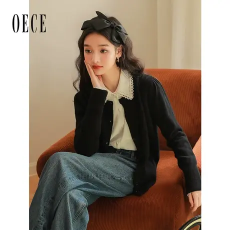 Oece高级感纯色针织开衫2022秋冬新款女装复古气质上衣薄外套商品大图