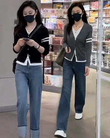 2023年春季新款假两件针织开衫小外套女士长袖休闲百搭拼色上衣潮商品大图