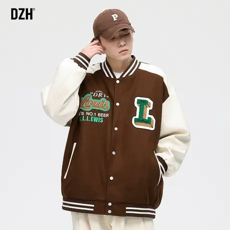 男士拼接外套男潮牌秋季男装2023年新款毛巾绣棒球服美式复古衣服商品大图