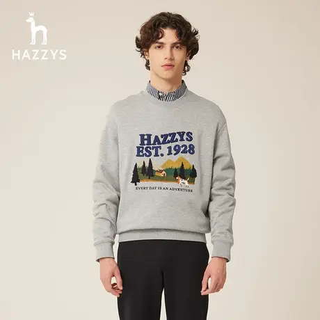 【商场同款】Hazzys哈吉斯秋冬季新品男士长袖卫衣时尚运动T恤男商品大图