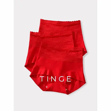TINGE贴己长绒棉高腰本命年红色蛇年内裤女纯棉抗菌底档蕾丝裤头商品大图