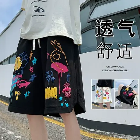 休闲短裤男夏季薄款宽松运动篮球裤美式潮牌2025新款大码五分裤子商品大图