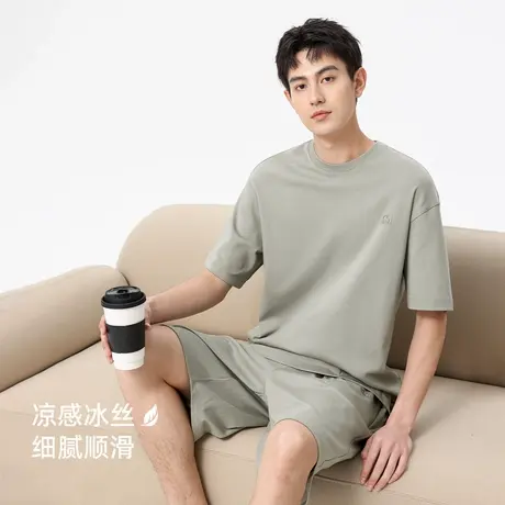 hansca冰丝睡衣男2025夏季薄款短袖套装凉感可外穿大码家居服套装图片