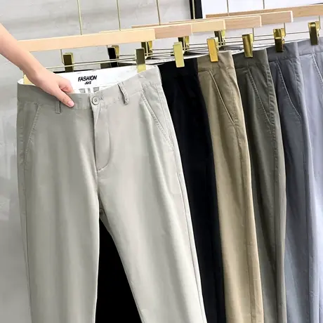 裤子男夏季薄款直筒宽松冰丝男裤子男款韩版潮流休闲裤男士九分裤商品大图