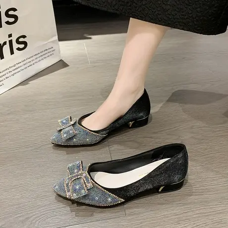 粗跟一脚蹬单鞋女2025年春季新款尖头高级感豆豆鞋配裙子法式鞋子商品大图