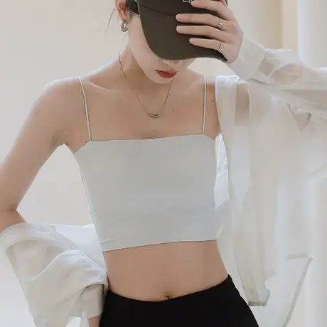 一体式美背内衣冰丝带胸垫打底文胸一片式吊带背心女内搭夏季抹胸商品大图