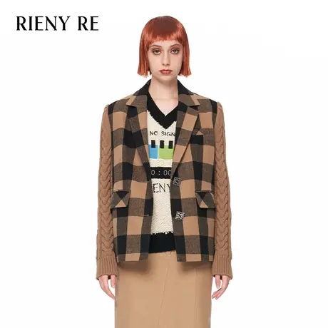 RIENYRE西装女外套2023秋季新款职业轻熟风女装高级格纹针织外套商品大图