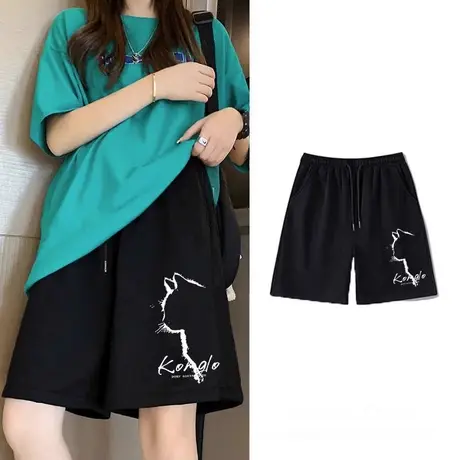 短裤女夏纯棉高腰2023新款大码阔腿裤显瘦ins小个子休闲五分裤子图片