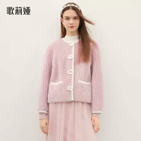 【现货】歌莉娅冬季新款可拆卸花朵羊羔毛长袖外套1ANR6F0R0图片