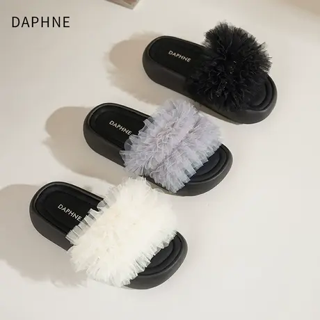 Daphne/达芙妮2025新款时尚网纱厚底凉拖鞋女ins外穿百搭一字拖鞋图片