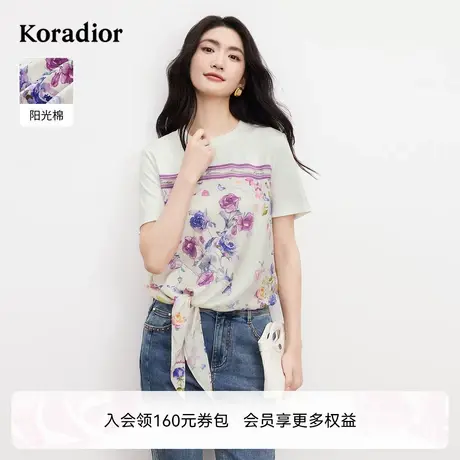 珂莱蒂尔2025年夏季新款阳光棉时尚设计感系带下摆通勤T恤上衣女图片