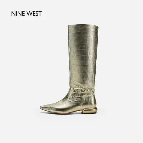Nine West/玖熙奢耀光泽几何纹理长靴2023冬季新品未来主义时装靴商品大图