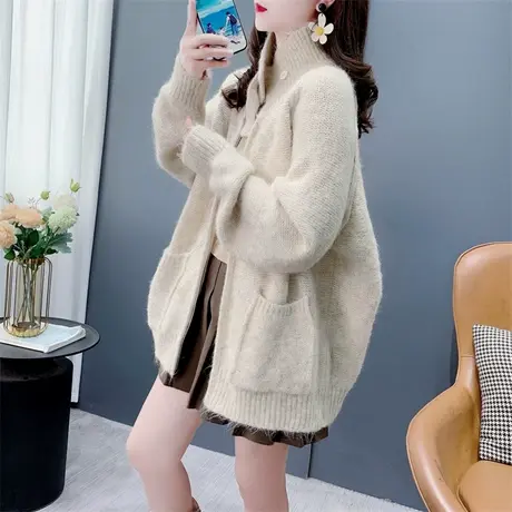 韩系温柔风超好看立领毛衣开衫女秋冬2024年新款加厚拉链针织上衣图片