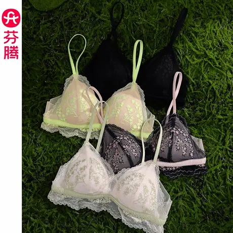 芬腾女士内衣法式性感美背文胸薄款透气蕾丝上托防下垂无钢圈胸罩商品大图