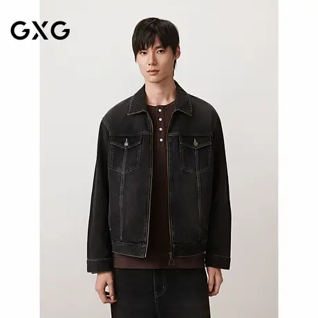 GXG男装 明线撞色牛仔夹克男宽松黑色复古外套夹克 25秋季新品图片