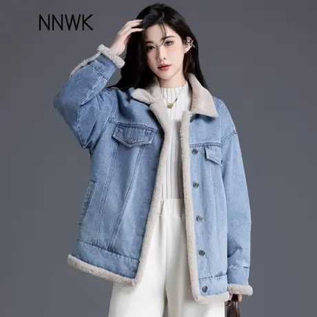 慵懒风加绒牛仔外套女2025新款秋冬季宽松设计感加厚保暖派克棉服图片