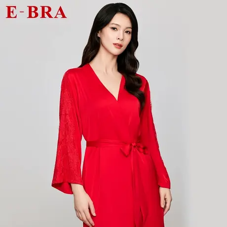安莉芳官方奥莱E-BRA性感蕾丝喇叭袖家居服睡衣冰丝宽松睡袍晨袍商品大图