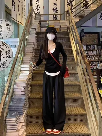 假两件长袖t恤女独特设计感小众秋冬辣妹风美式高街打底衫上衣ins图片