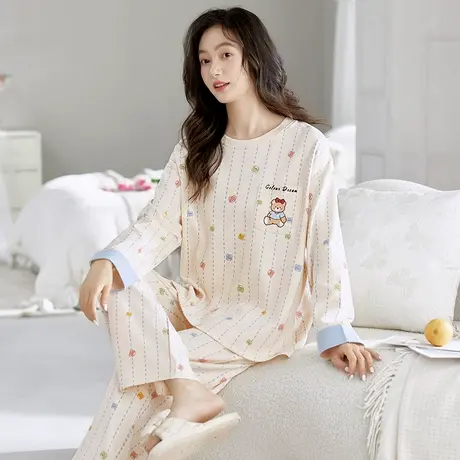 顶瓜瓜睡衣女纯棉长袖长裤秋冬季奢华可爱爆款圆领全棉大码家居服商品大图