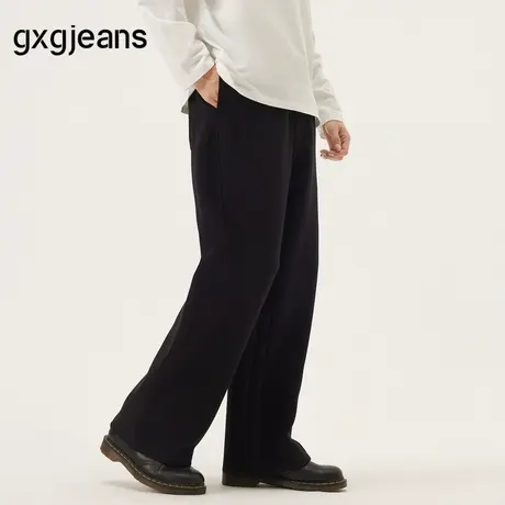 gxg.jeans男装 黑色铆钉装饰潮流基础休闲直筒长裤男 25秋季新品商品大图
