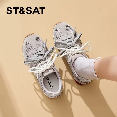 星期六平底德训鞋女2026年春季新款拼色系带深口阿甘鞋百搭休闲鞋商品大图